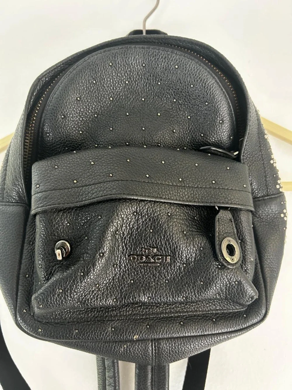 Coach Black Studded Pebbled Leather Mini Backpack